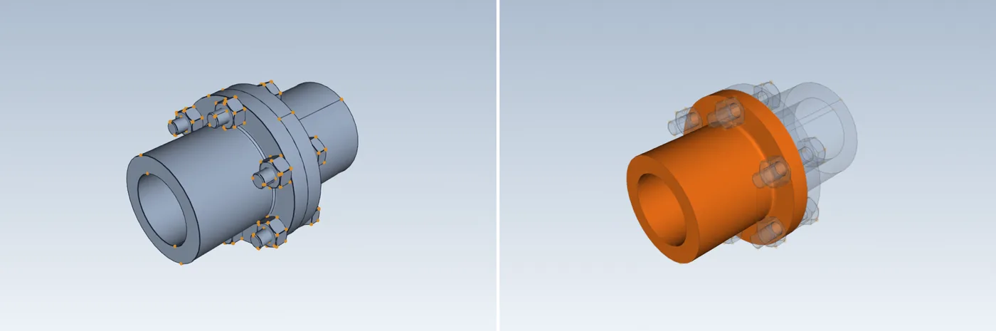Bolted flange coupling assembly imported from CAD